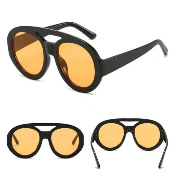 New Retro Black & Yellow frame Oversized Aviator Sunglasses Polarized Tinted